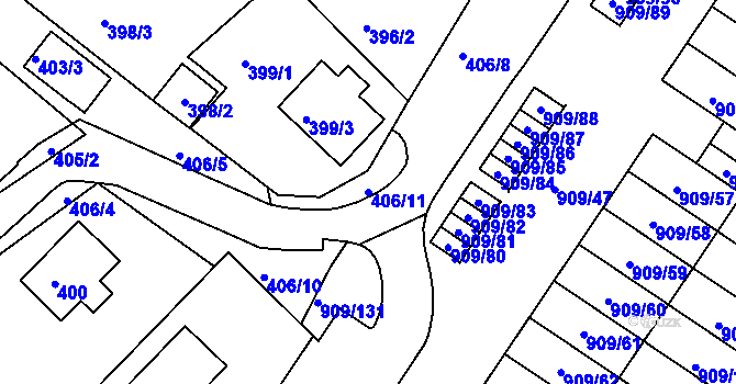Parcela st. 406/11 v KÚ Křimice, Katastrální mapa