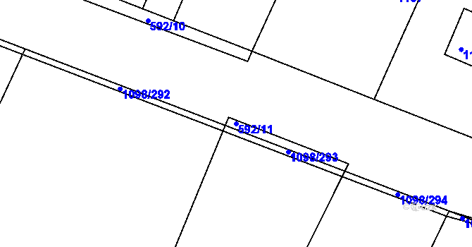 Parcela st. 592/11 v KÚ Křimice, Katastrální mapa