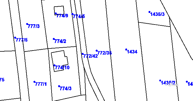 Parcela st. 772/35 v KÚ Křimice, Katastrální mapa