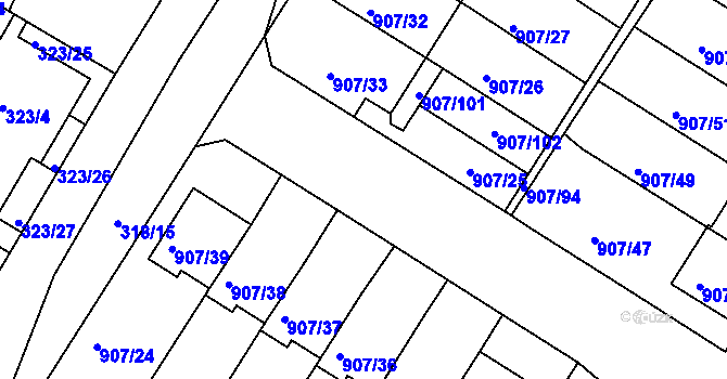 Parcela st. 907/93 v KÚ Křimice, Katastrální mapa