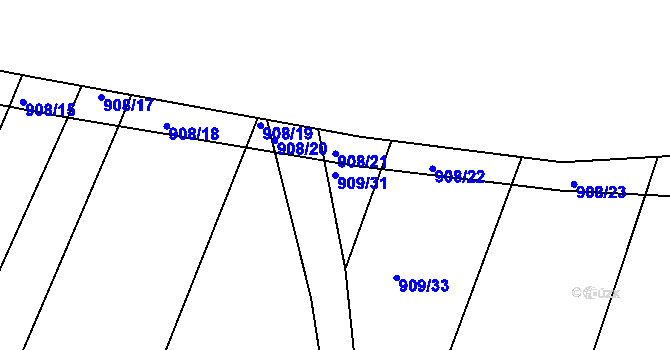 Parcela st. 909/31 v KÚ Křimice, Katastrální mapa