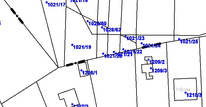 Parcela st. 1021/20 v KÚ Křimice, Katastrální mapa