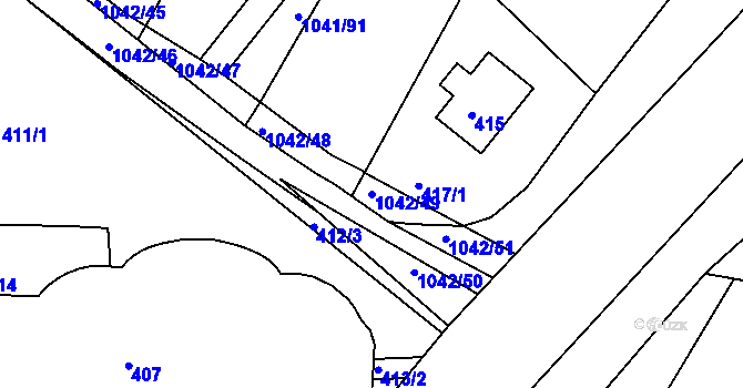 Parcela st. 1042/49 v KÚ Křimice, Katastrální mapa
