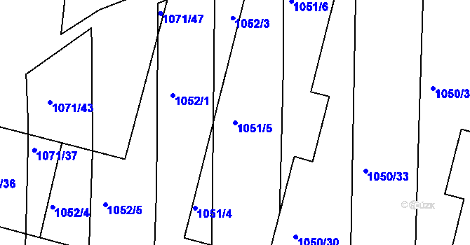 Parcela st. 1051/5 v KÚ Křimice, Katastrální mapa
