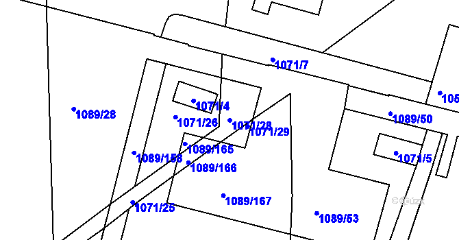 Parcela st. 1071/28 v KÚ Křimice, Katastrální mapa