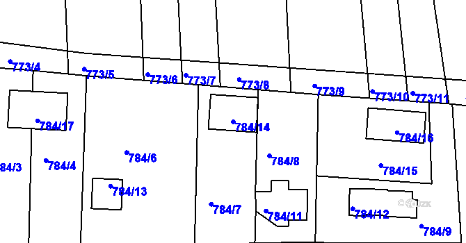 Parcela st. 784/14 v KÚ Křimice, Katastrální mapa