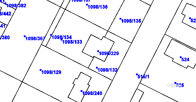 Parcela st. 1098/229 v KÚ Křimice, Katastrální mapa