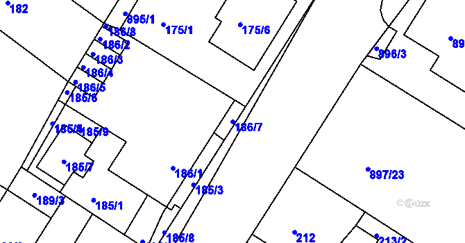 Parcela st. 186/7 v KÚ Křimice, Katastrální mapa