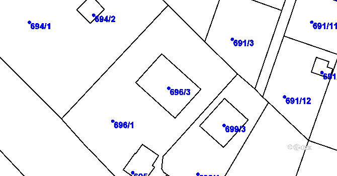 Parcela st. 696/3 v KÚ Křimice, Katastrální mapa