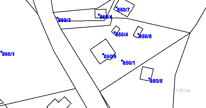 Parcela st. 850/9 v KÚ Křimice, Katastrální mapa