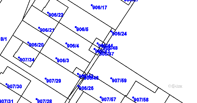 Parcela st. 906/47 v KÚ Křimice, Katastrální mapa