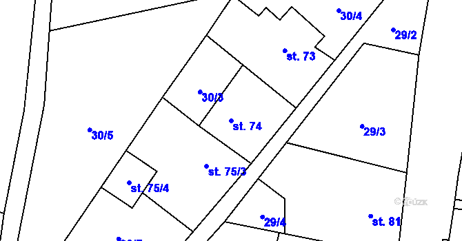 Parcela st. 74 v KÚ Křimov, Katastrální mapa