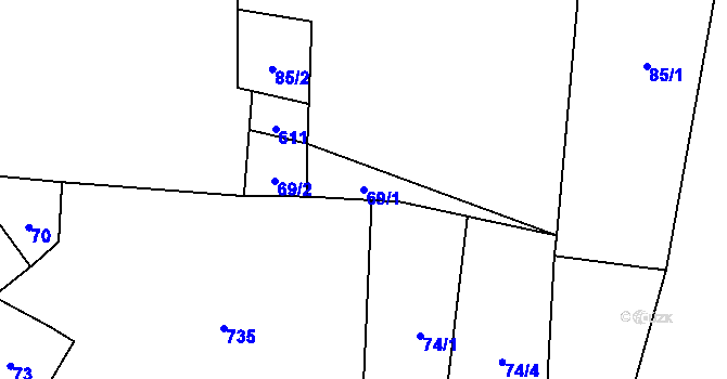 Parcela st. 69/1 v KÚ Křimov, Katastrální mapa