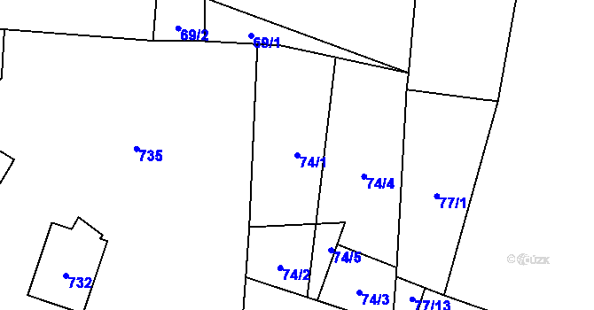 Parcela st. 74/1 v KÚ Křimov, Katastrální mapa