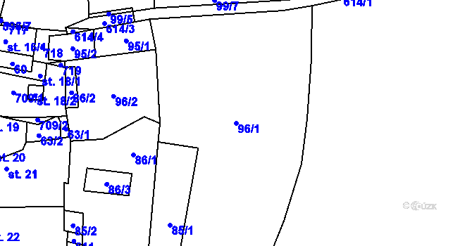 Parcela st. 96/1 v KÚ Křimov, Katastrální mapa
