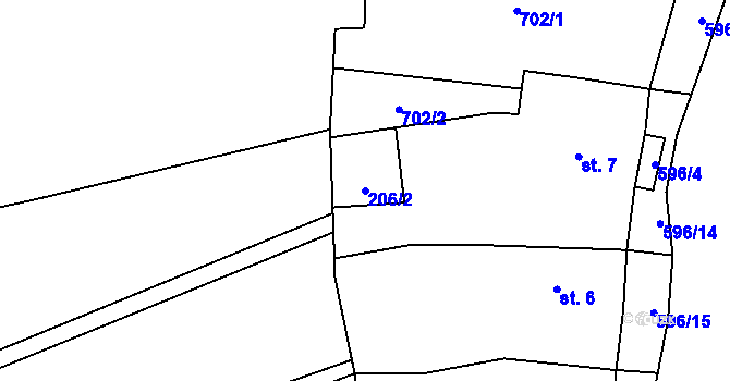 Parcela st. 206/2 v KÚ Křimov, Katastrální mapa