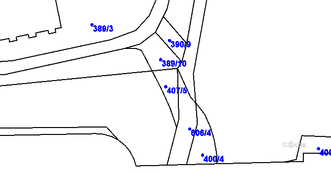 Parcela st. 407/5 v KÚ Křimov, Katastrální mapa