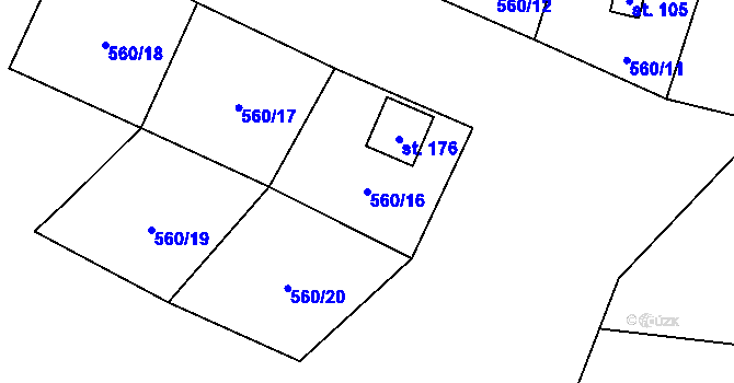 Parcela st. 560/16 v KÚ Křimov, Katastrální mapa