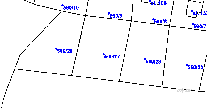 Parcela st. 560/27 v KÚ Křimov, Katastrální mapa