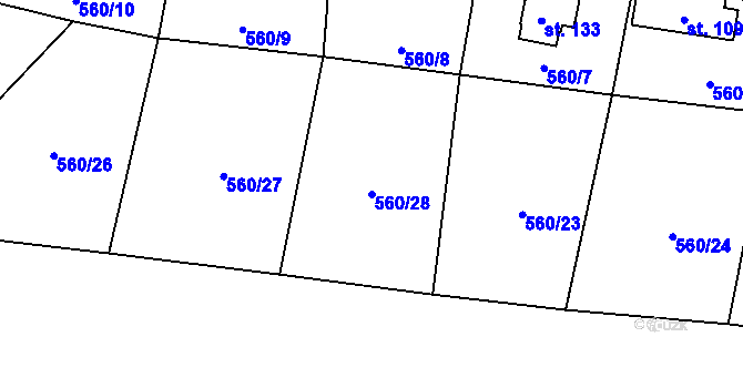 Parcela st. 560/28 v KÚ Křimov, Katastrální mapa