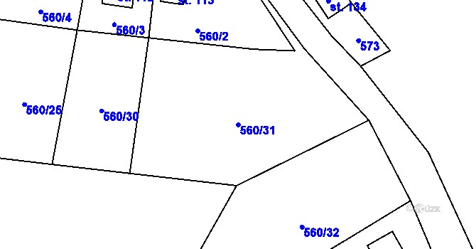 Parcela st. 560/31 v KÚ Křimov, Katastrální mapa