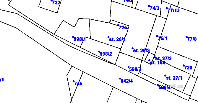 Parcela st. 598/2 v KÚ Křimov, Katastrální mapa