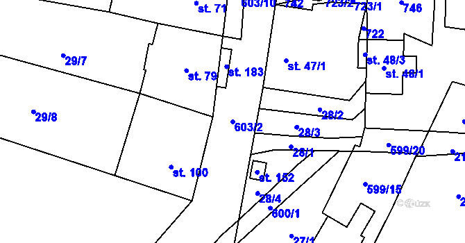 Parcela st. 603/2 v KÚ Křimov, Katastrální mapa