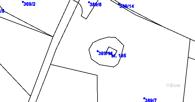 Parcela st. 389/11 v KÚ Křimov, Katastrální mapa
