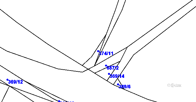 Parcela st. 374/11 v KÚ Křimov, Katastrální mapa