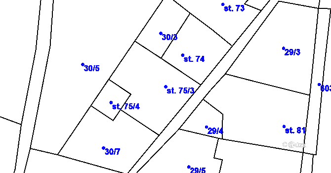 Parcela st. 75/3 v KÚ Křimov, Katastrální mapa