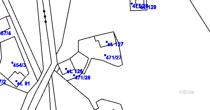 Parcela st. 471/27 v KÚ Křimov, Katastrální mapa