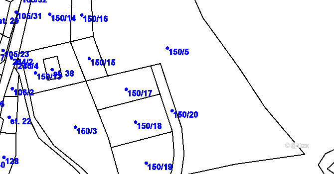 Parcela st. 150/5 v KÚ Strážky u Křimova, Katastrální mapa