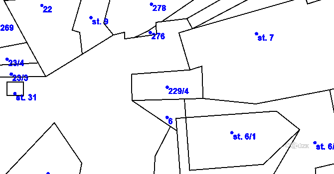 Parcela st. 229/4 v KÚ Strážky u Křimova, Katastrální mapa