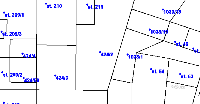 Parcela st. 424/2 v KÚ Křinec, Katastrální mapa