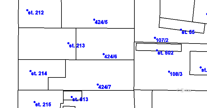 Parcela st. 424/6 v KÚ Křinec, Katastrální mapa