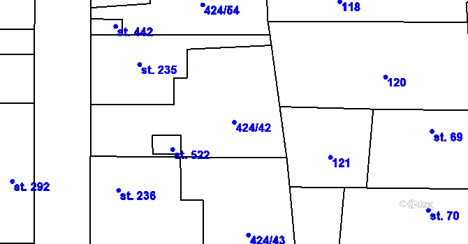Parcela st. 424/42 v KÚ Křinec, Katastrální mapa