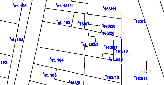 Parcela st. 183/3 v KÚ Křinec, Katastrální mapa