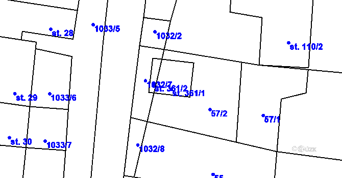 Parcela st. 361/1 v KÚ Křinec, Katastrální mapa
