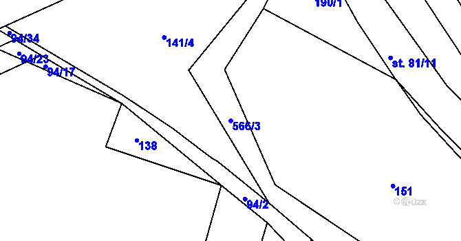 Parcela st. 566/3 v KÚ Zábrdovice u Křince, Katastrální mapa