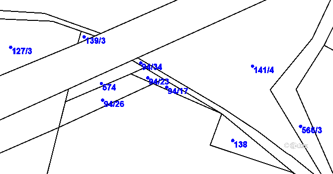 Parcela st. 94/17 v KÚ Zábrdovice u Křince, Katastrální mapa