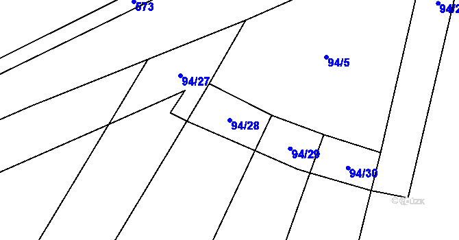 Parcela st. 94/28 v KÚ Zábrdovice u Křince, Katastrální mapa