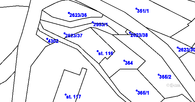 Parcela st. 116 v KÚ Křinice, Katastrální mapa