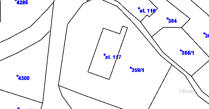 Parcela st. 117 v KÚ Křinice, Katastrální mapa