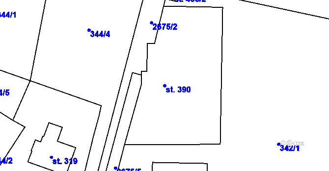 Parcela st. 390 v KÚ Křinice, Katastrální mapa