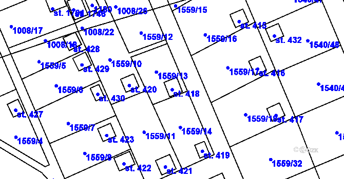 Parcela st. 418 v KÚ Křinice, Katastrální mapa