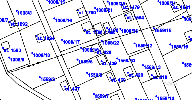 Parcela st. 428 v KÚ Křinice, Katastrální mapa