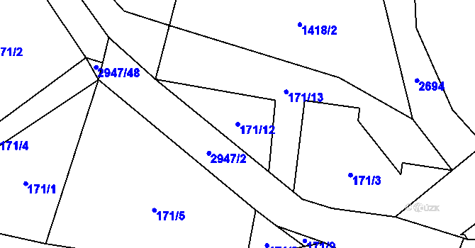 Parcela st. 171/12 v KÚ Křinice, Katastrální mapa