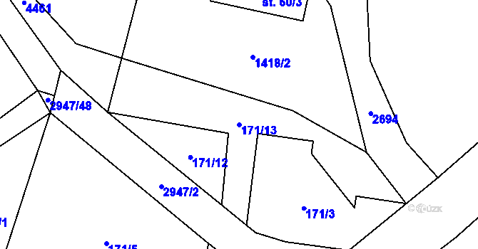 Parcela st. 171/13 v KÚ Křinice, Katastrální mapa