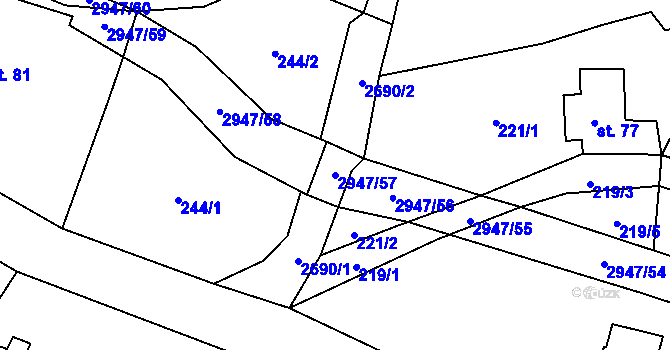 Parcela st. 2947/57 v KÚ Křinice, Katastrální mapa