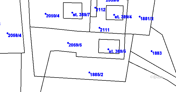 Parcela st. 389/2 v KÚ Křišťanov, Katastrální mapa